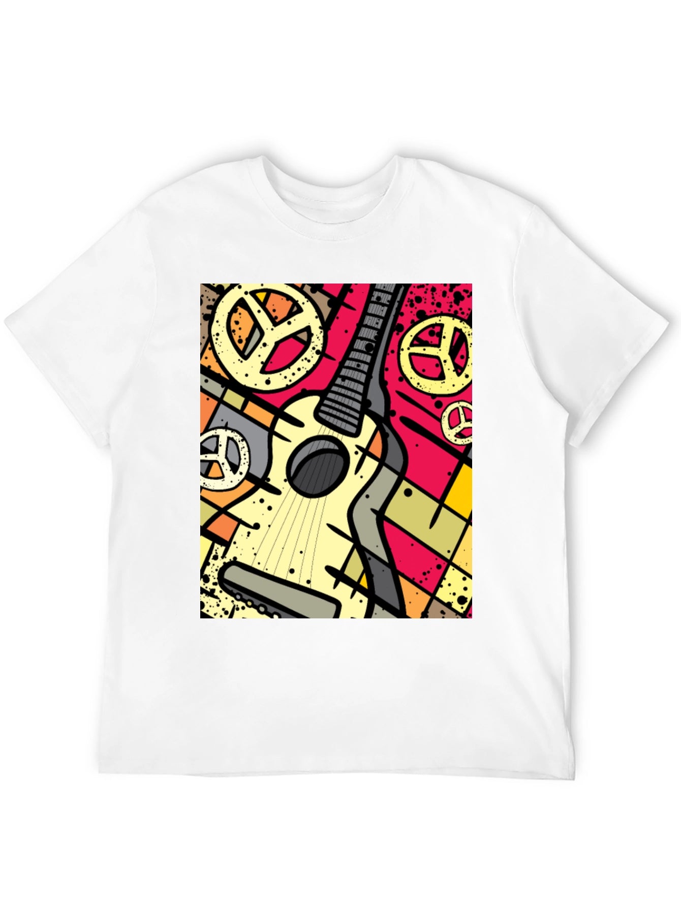 Guitar Peace Sign Graphic Tee - Black Cotton
