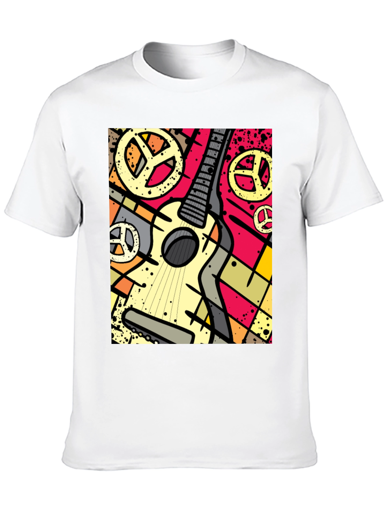 Guitar Peace Sign Graphic Tee - Black Cotton