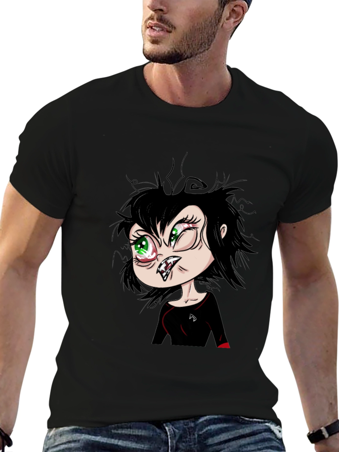 Funny Cartoon Vampire Graphic T-Shirt - Black