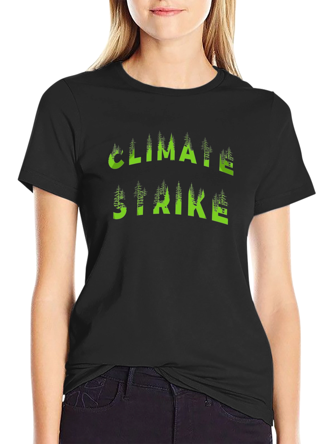 Climate Strike T-Shirt Black with Green Tree Lettering