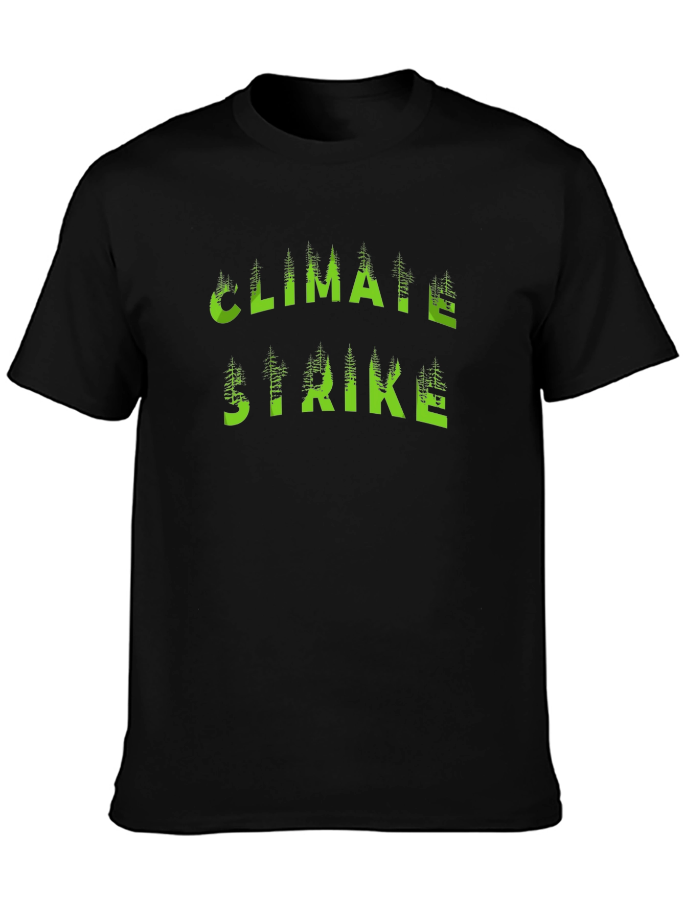 Climate Strike T-Shirt Black with Green Tree Lettering