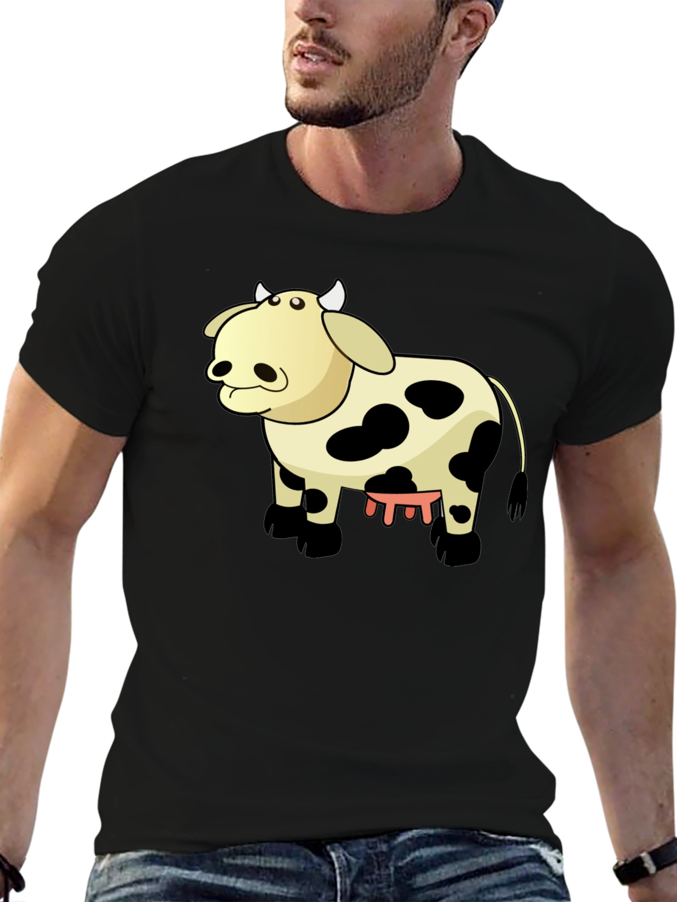 Cartoon Cow Graphic Tee - Unisex Black T-Shirt