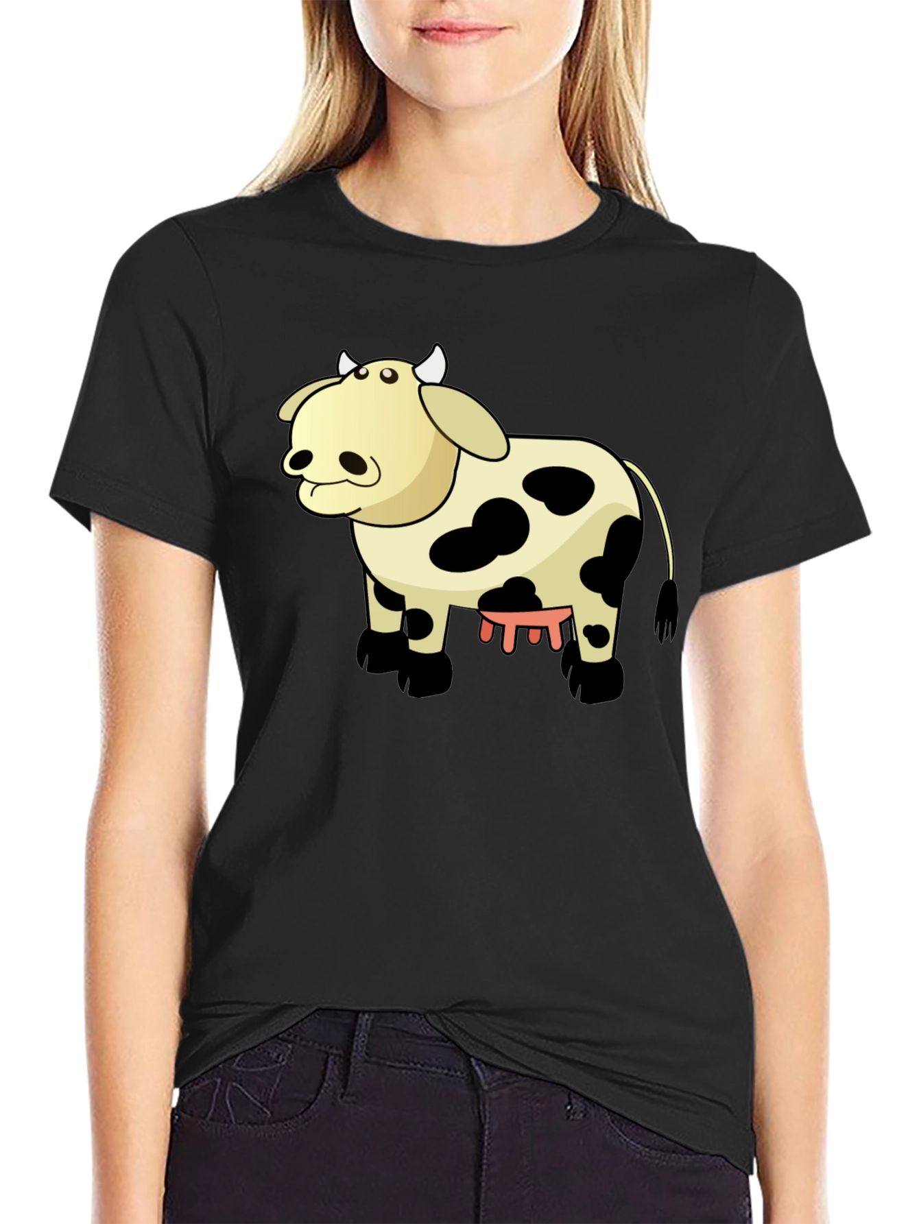 Cartoon Cow Graphic Tee - Unisex Black T-Shirt