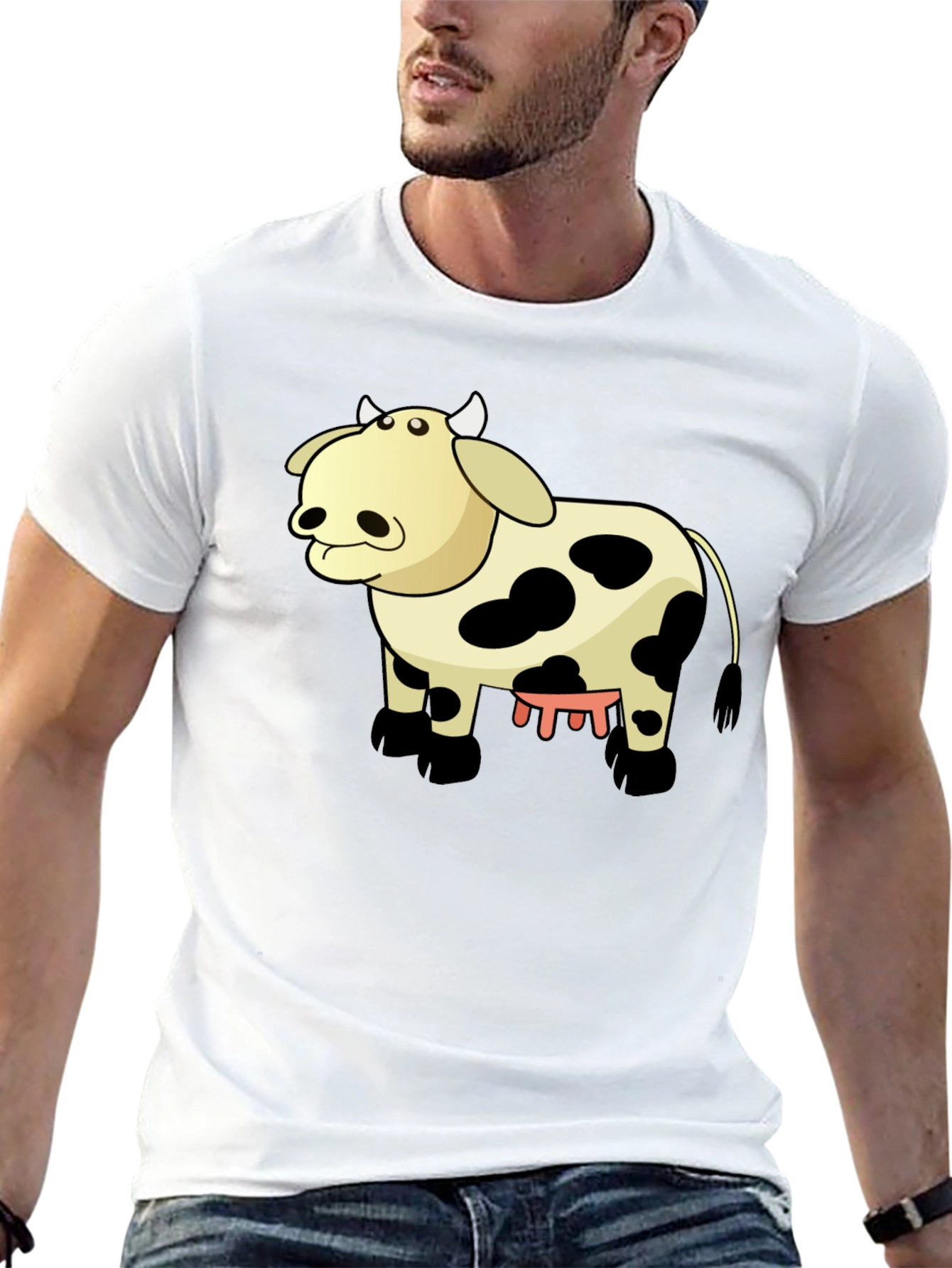 Cartoon Cow Graphic Tee - Unisex Black T-Shirt