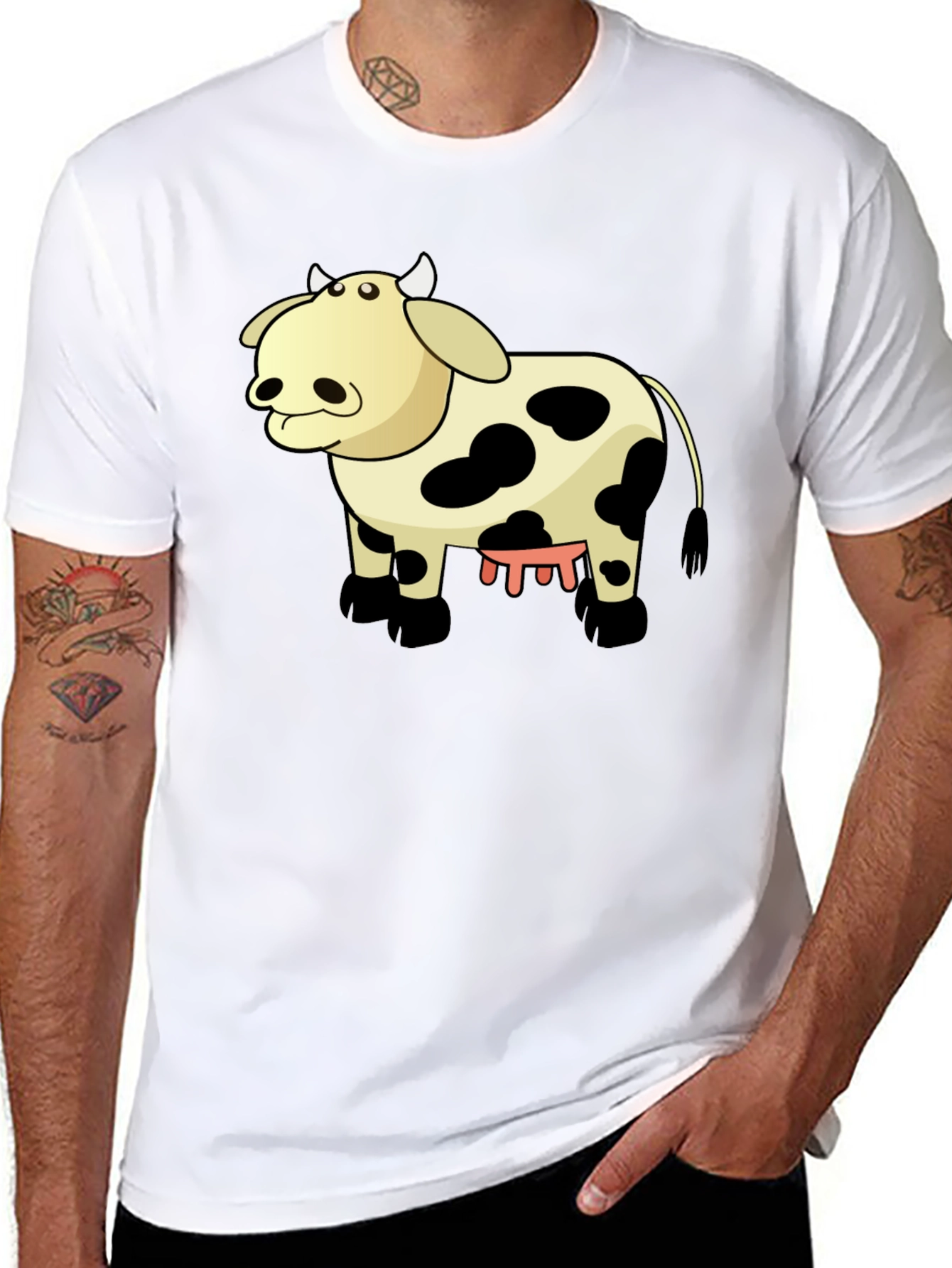 Cartoon Cow Graphic Tee - Unisex Black T-Shirt