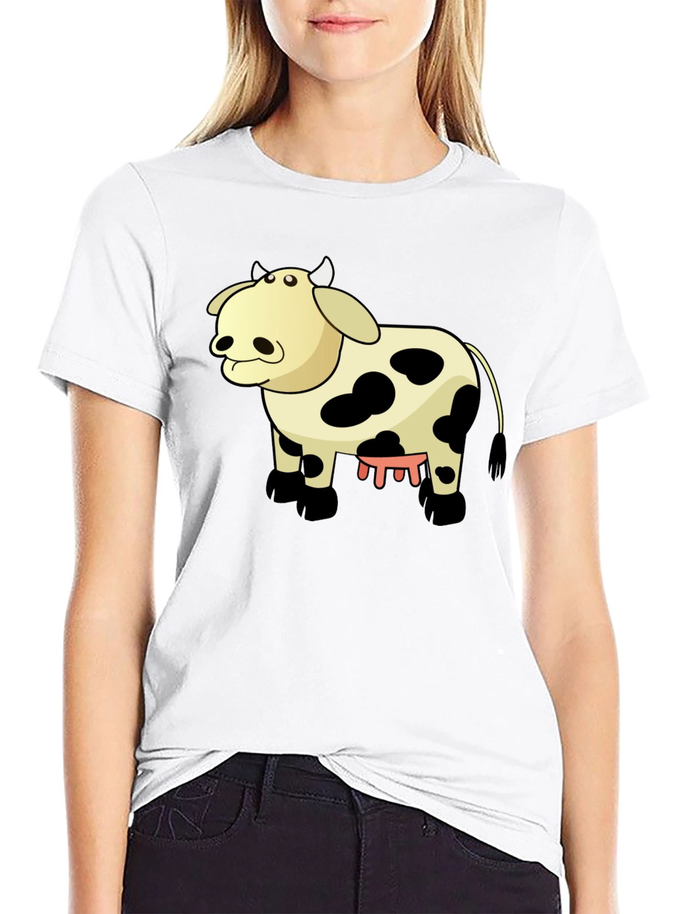 Cartoon Cow Graphic Tee - Unisex Black T-Shirt