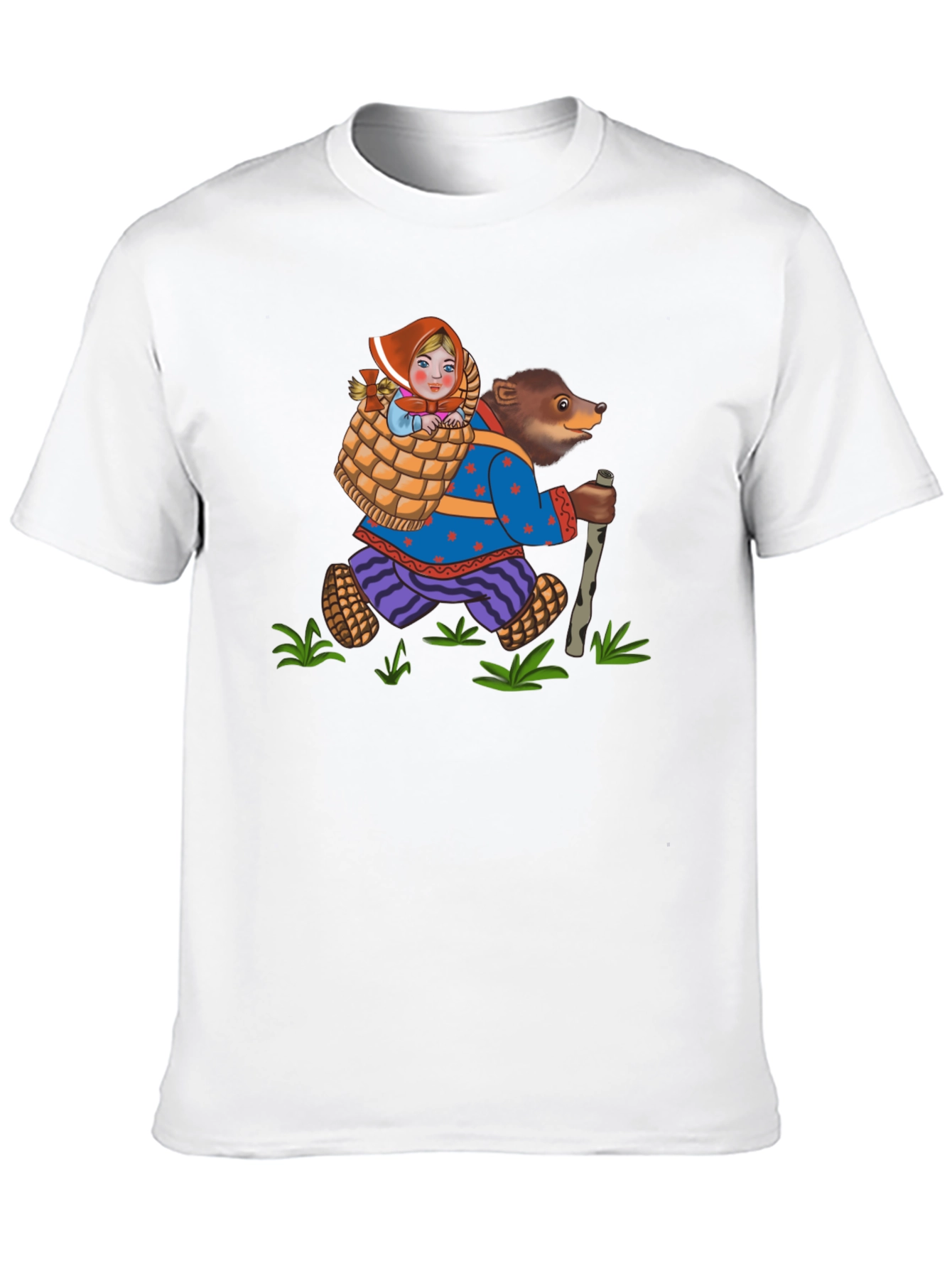Bear and Girl Cartoon Black T-Shirt