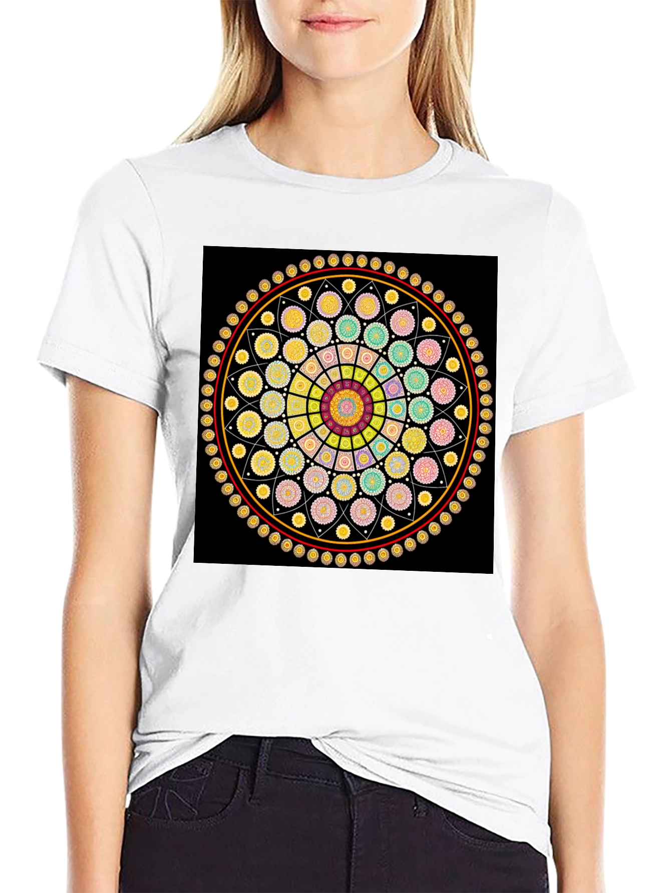 Geometric Mandala Graphic Tee - Stylish Black T-Shirt