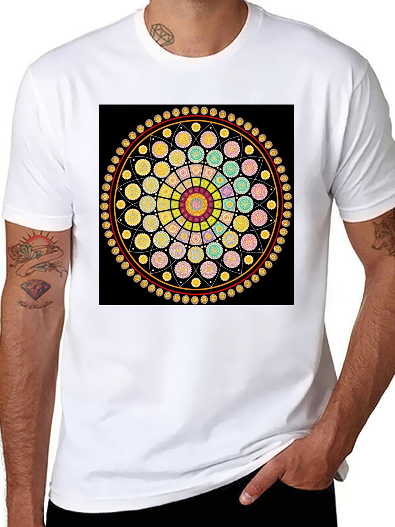 Geometric Mandala Graphic Tee - Stylish Black T-Shirt