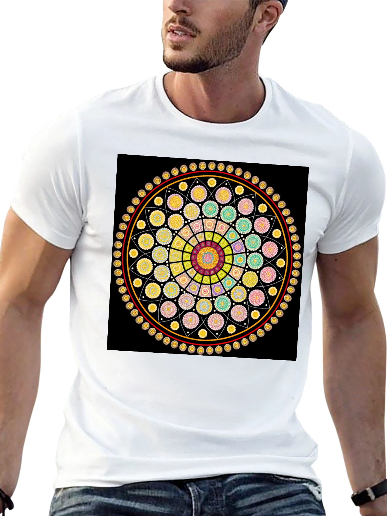 Geometric Mandala Graphic Tee - Stylish Black T-Shirt