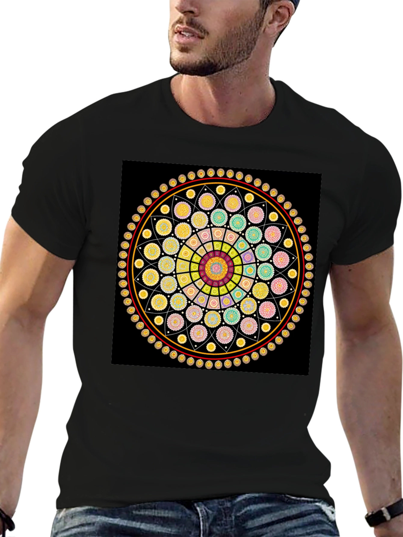 Geometric Mandala Graphic Tee - Stylish Black T-Shirt