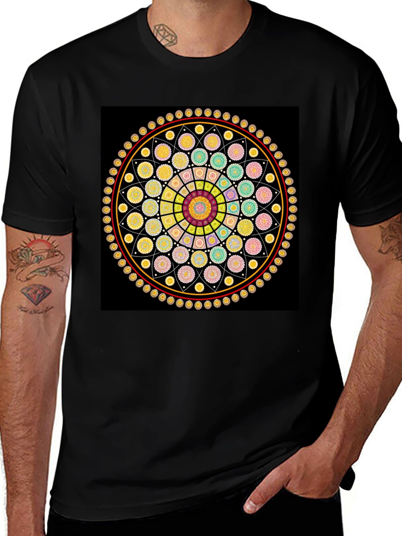Geometric Mandala Graphic Tee - Stylish Black T-Shirt