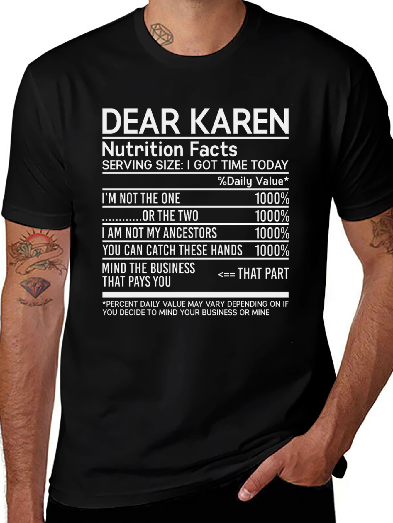 Dear Karen Nutrition Facts T-Shirt Funny Novelty Tee