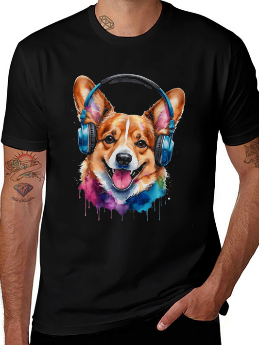 Dog DJ Graphic Tee - Funny Corgi Headphone T-Shirt
