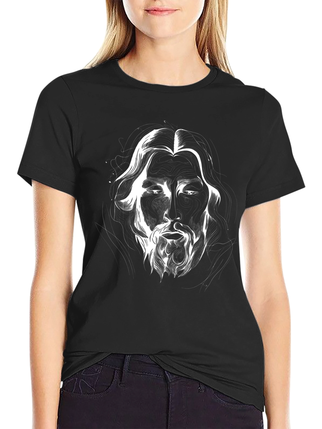 Monochrome Face Graphic Tee - Stylish Black T-Shirt