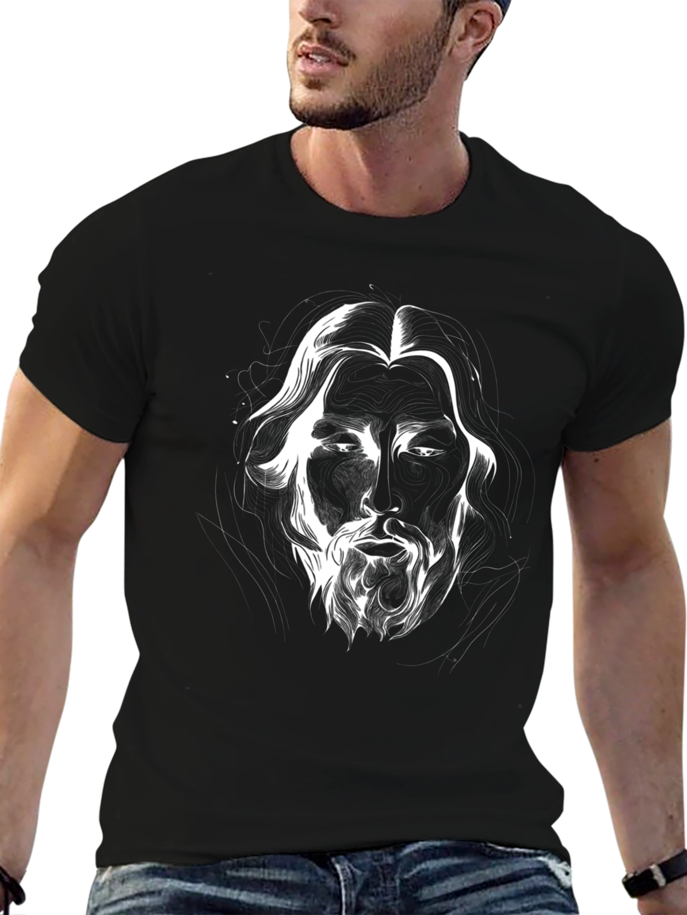 Monochrome Face Graphic Tee - Stylish Black T-Shirt
