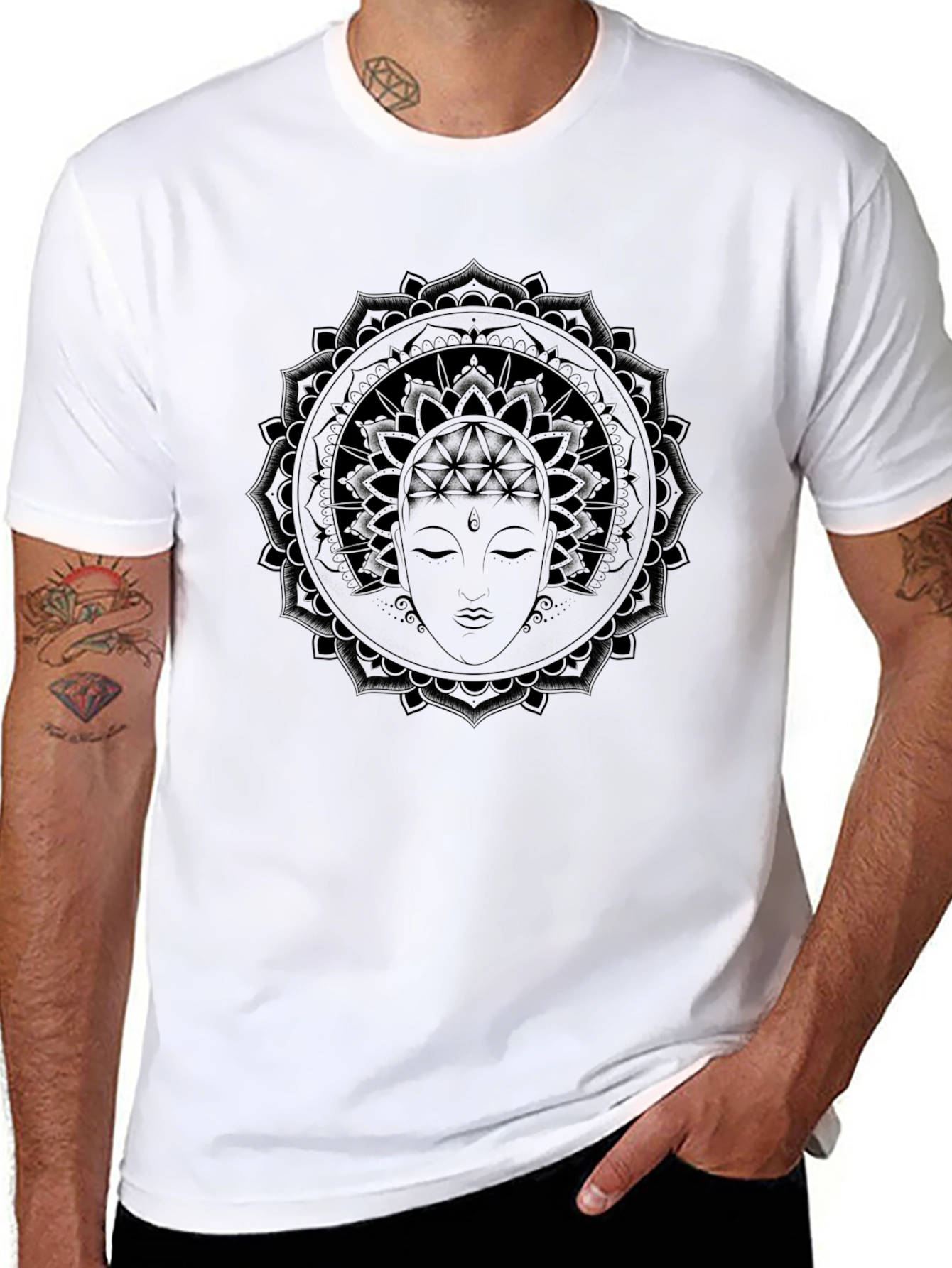 Mandala Buddha Graphic Black T-Shirt