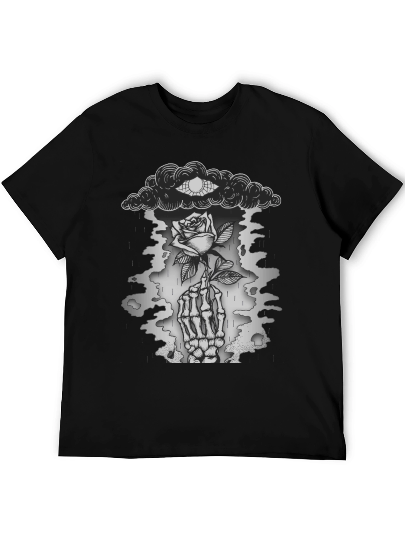 Gothic Rose & Skeleton Hand Graphic T-Shirt