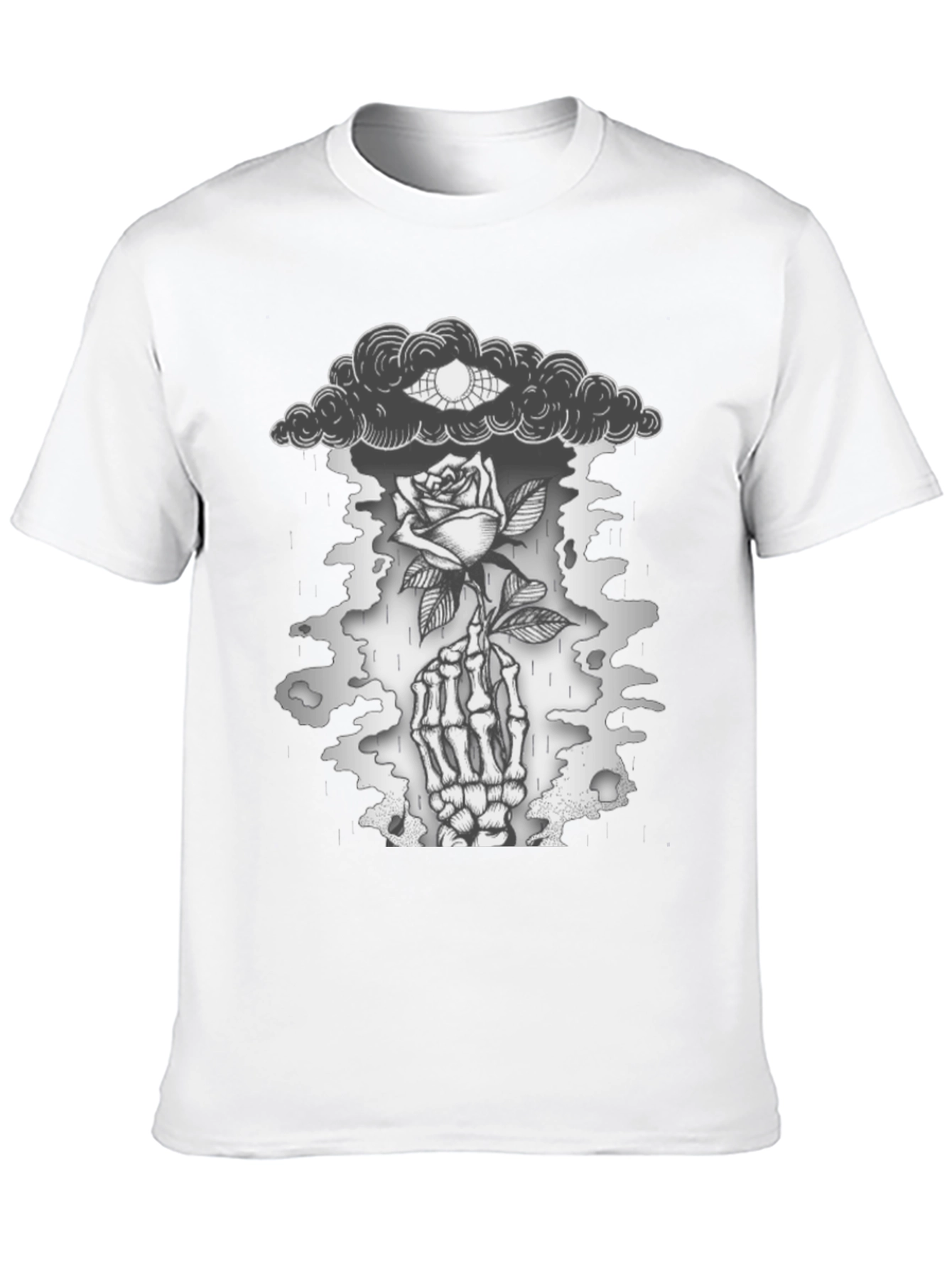 Gothic Rose & Skeleton Hand Graphic T-Shirt