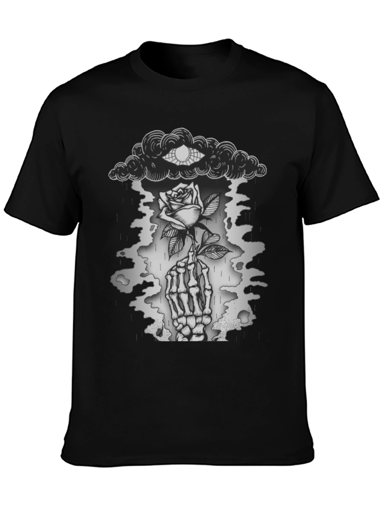 Gothic Rose & Skeleton Hand Graphic T-Shirt