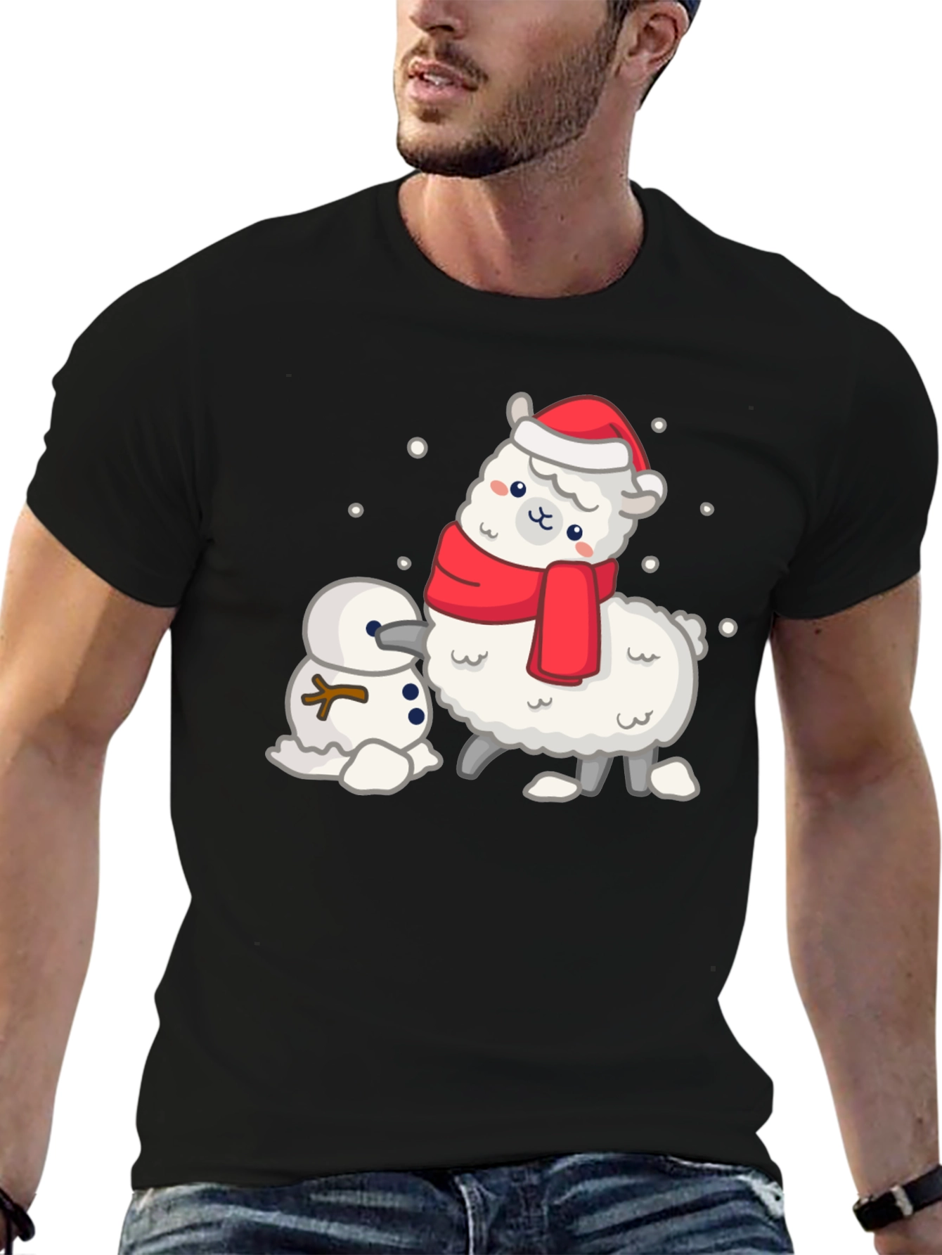 Festive Llama & Snowman Graphic Tee
