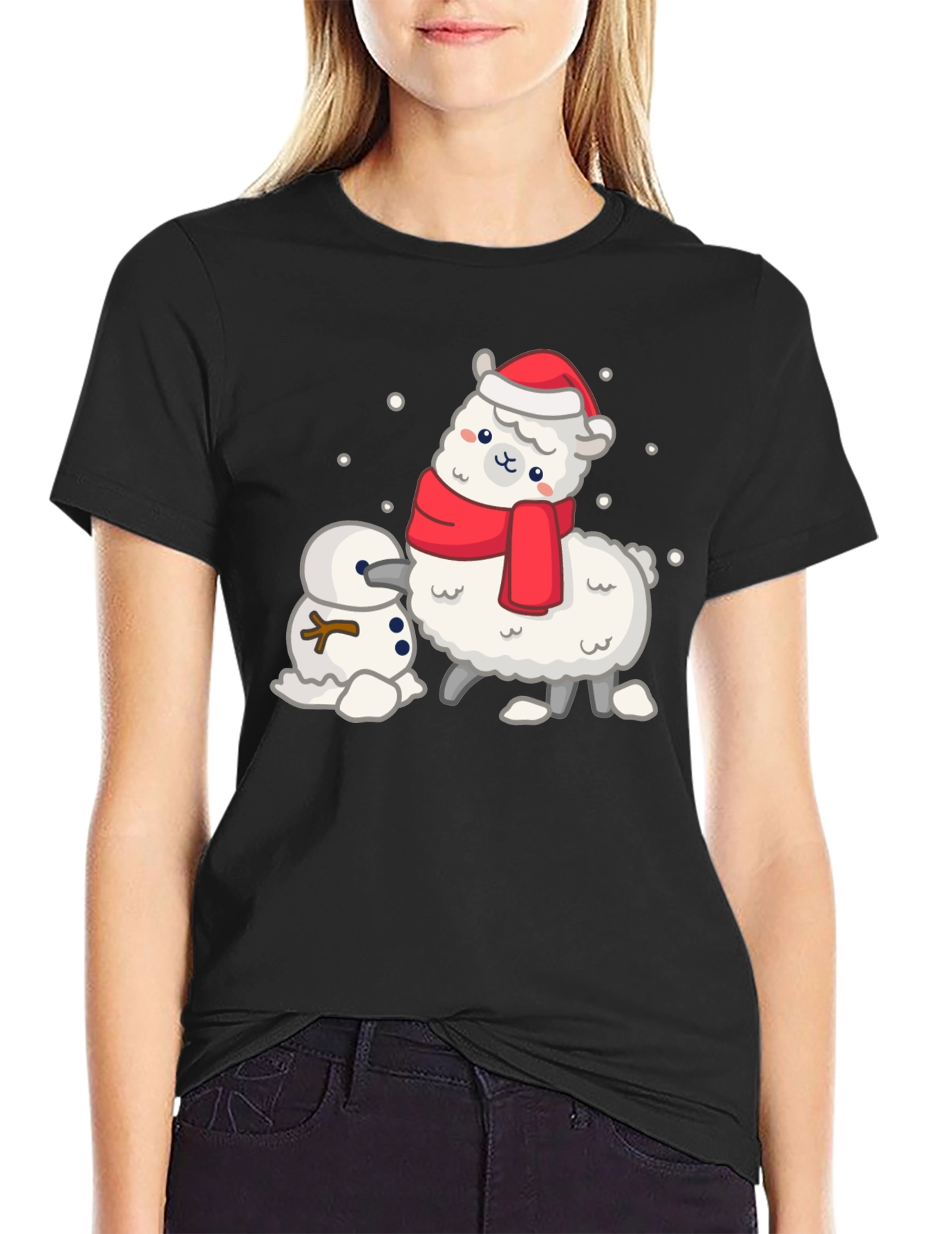Festive Llama & Snowman Graphic Tee