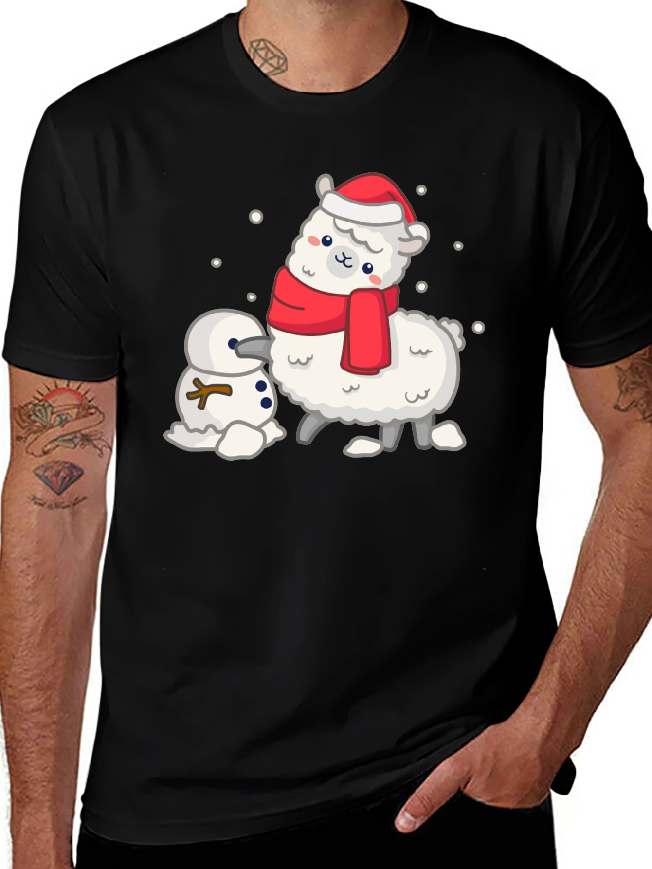 Festive Llama & Snowman Graphic Tee
