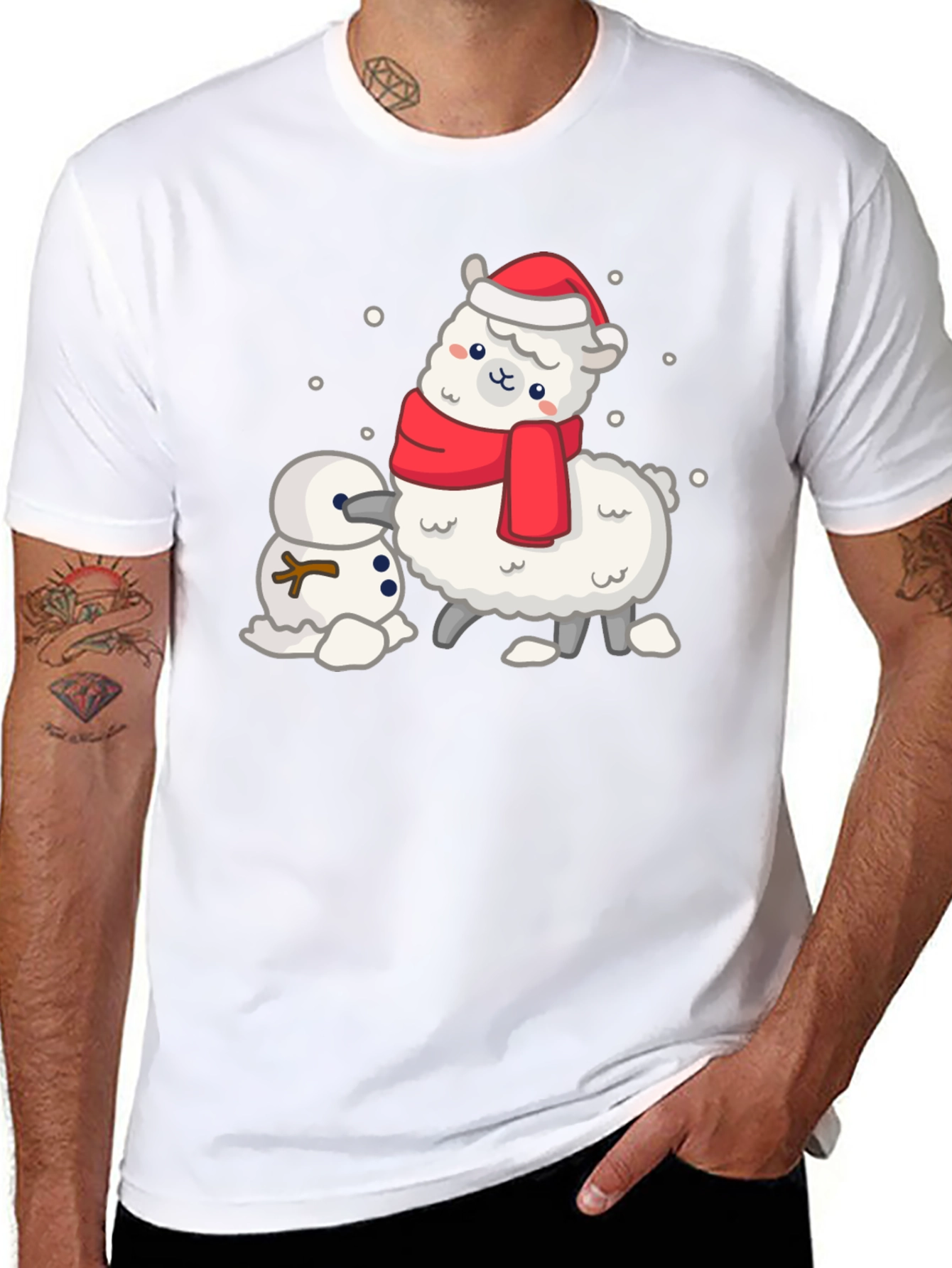 Festive Llama & Snowman Graphic Tee