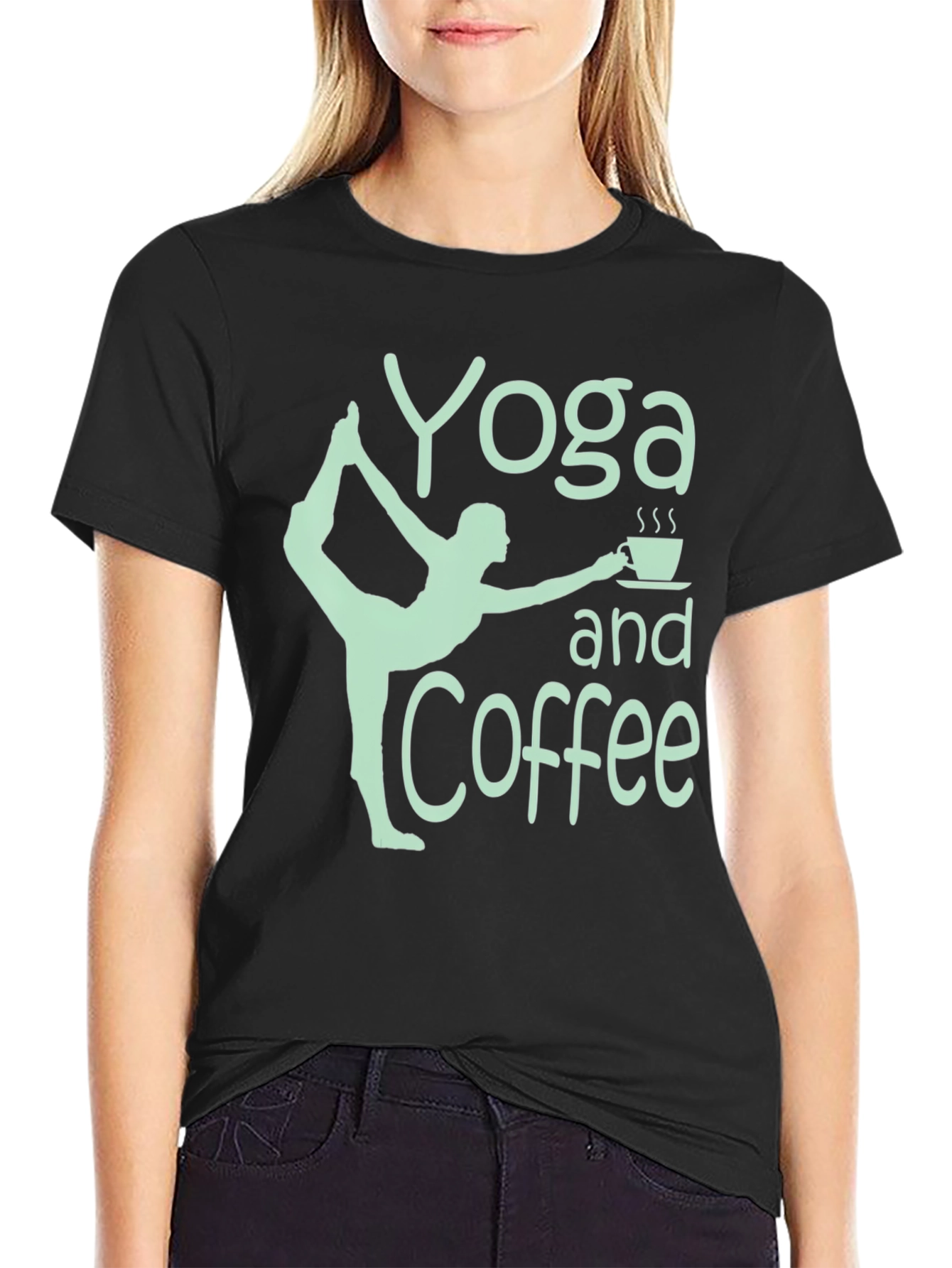 Yoga and Coffee Graphic Tee - Black Cotton T-Shirt