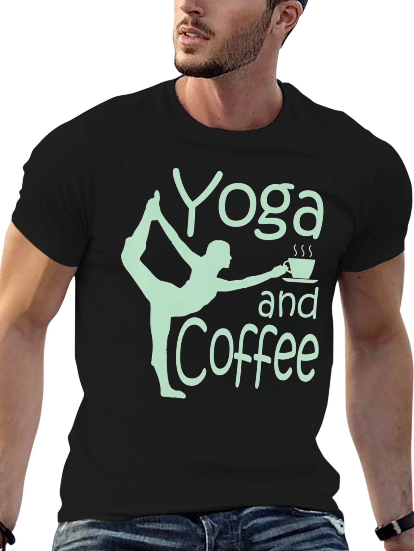 Yoga and Coffee Graphic Tee - Black Cotton T-Shirt