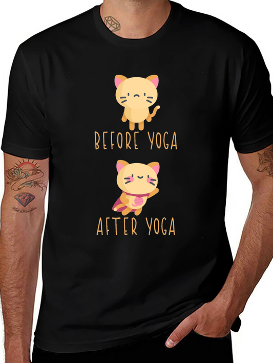 Yoga Cat T-Shirt - Before and After Cute Design