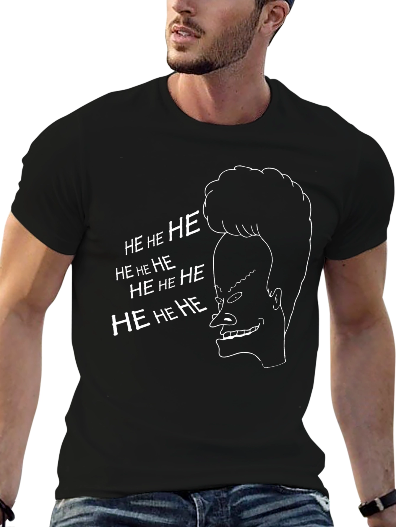 He He Beavis T-Shirt - Black Comedy Tee