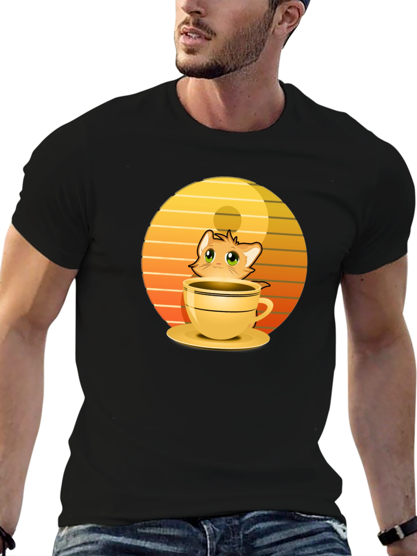 Cute Cat in a Cup T-Shirt - Novelty Design