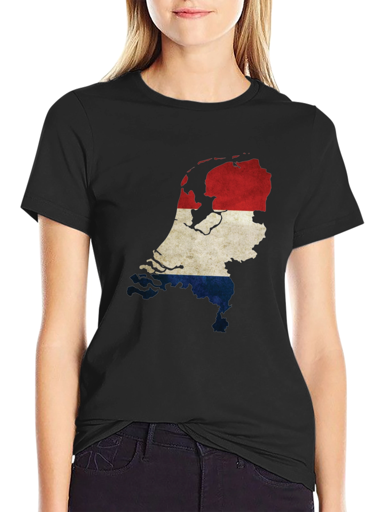 Netherlands Map Flag Graphic Tee - Black