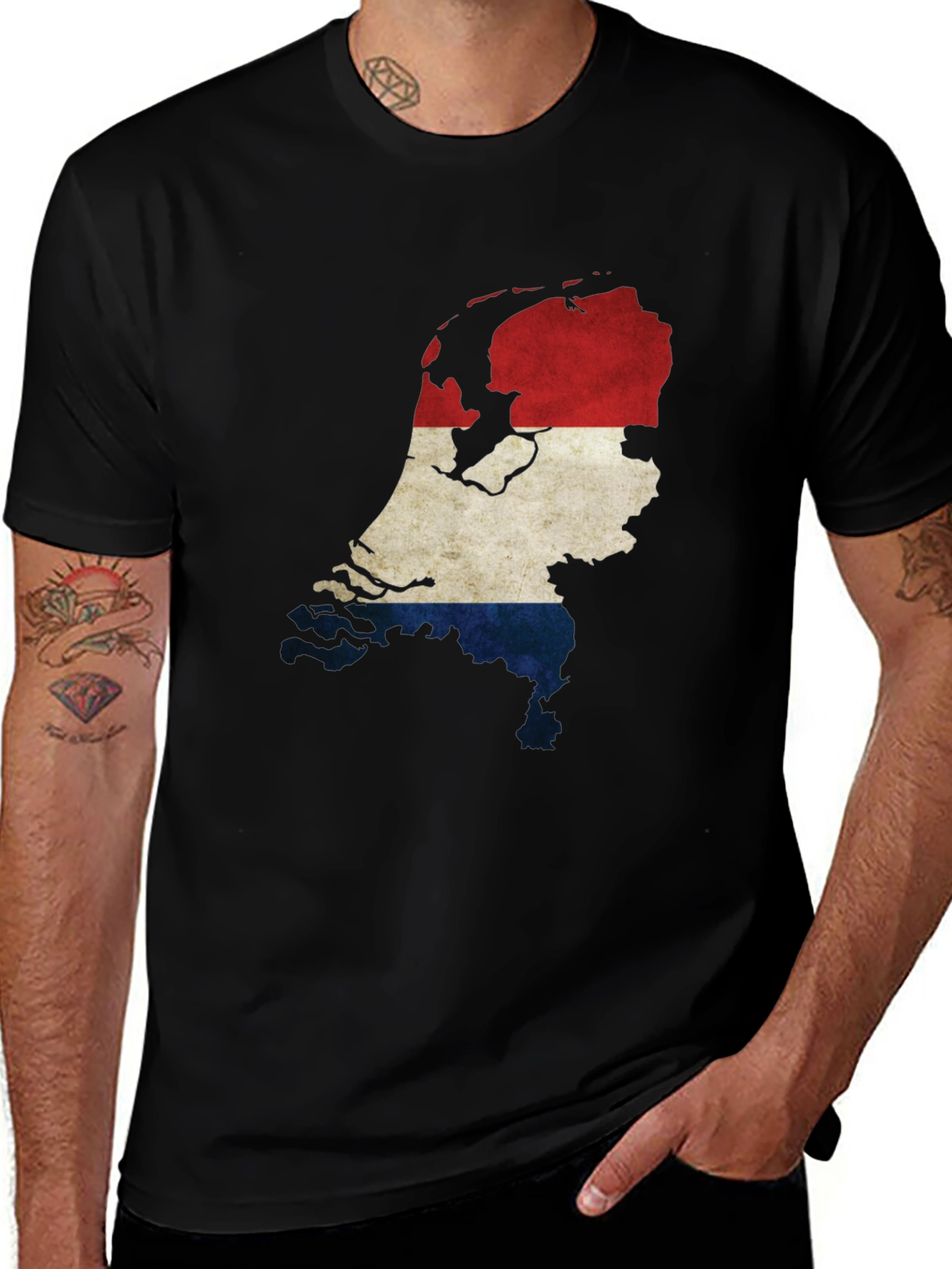 Netherlands Map Flag Graphic Tee - Black