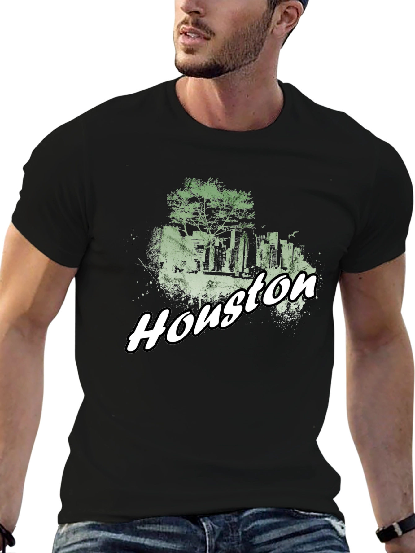 Houston Skyline Graphic Tee - Black Cotton Blend