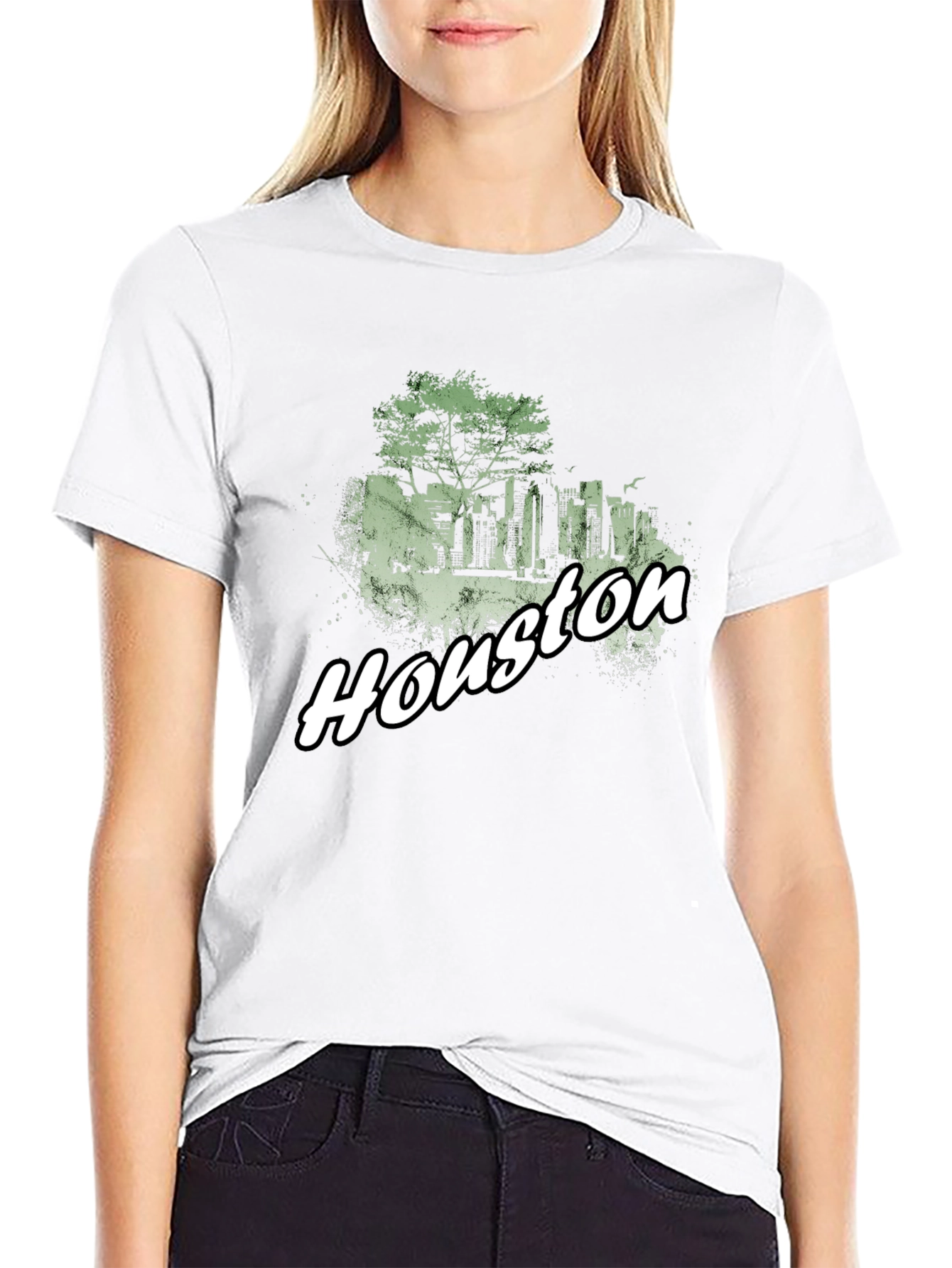 Houston Skyline Graphic Tee - Black Cotton Blend