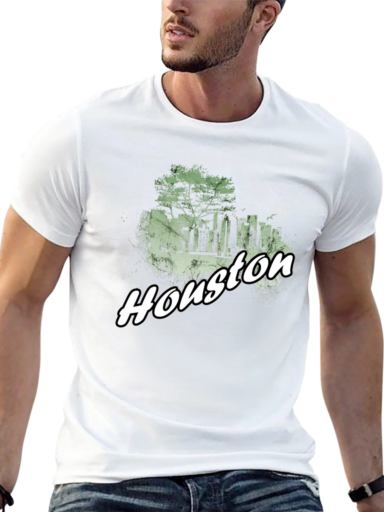 Houston Skyline Graphic Tee - Black Cotton Blend