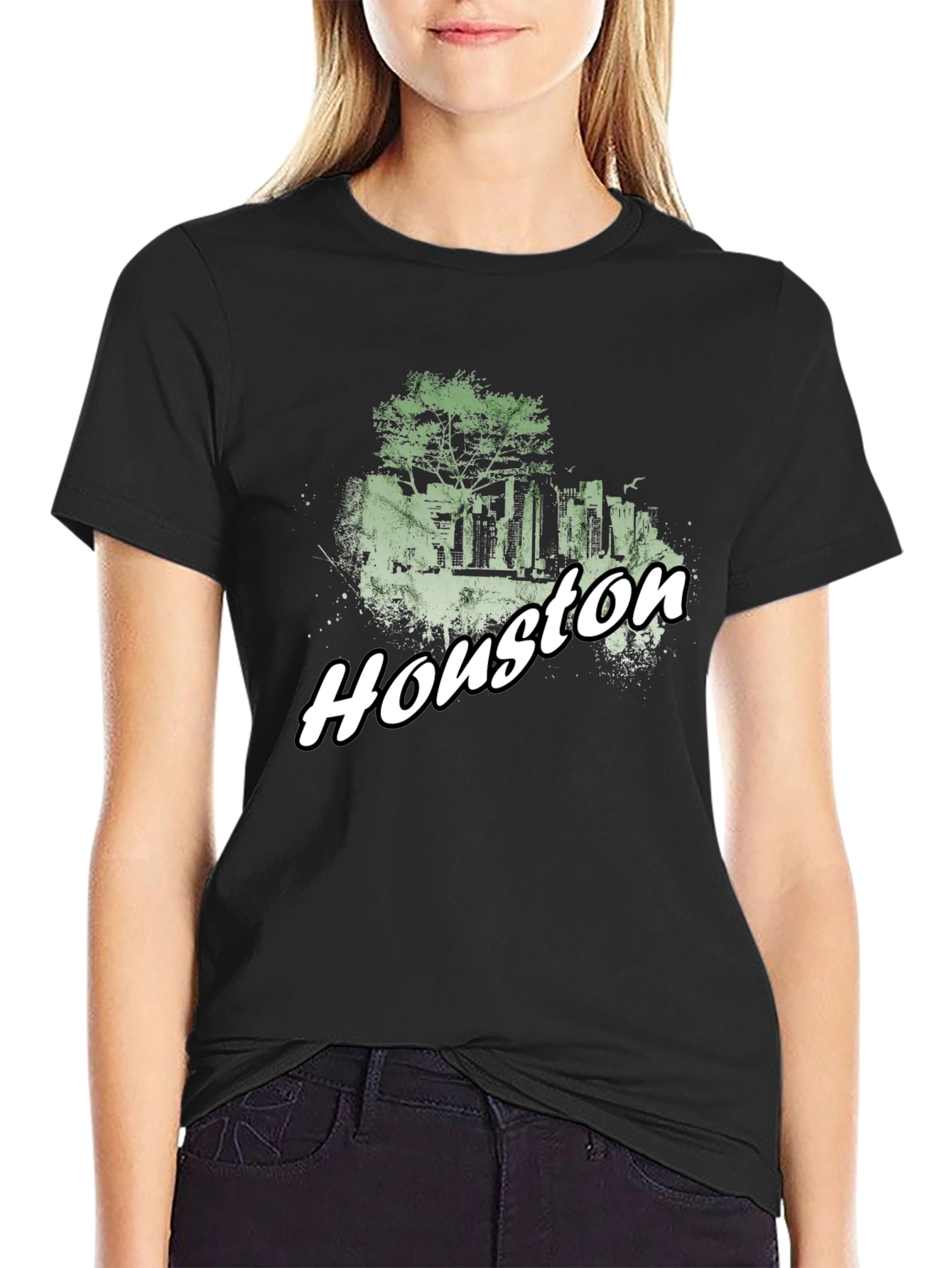Houston Skyline Graphic Tee - Black Cotton Blend