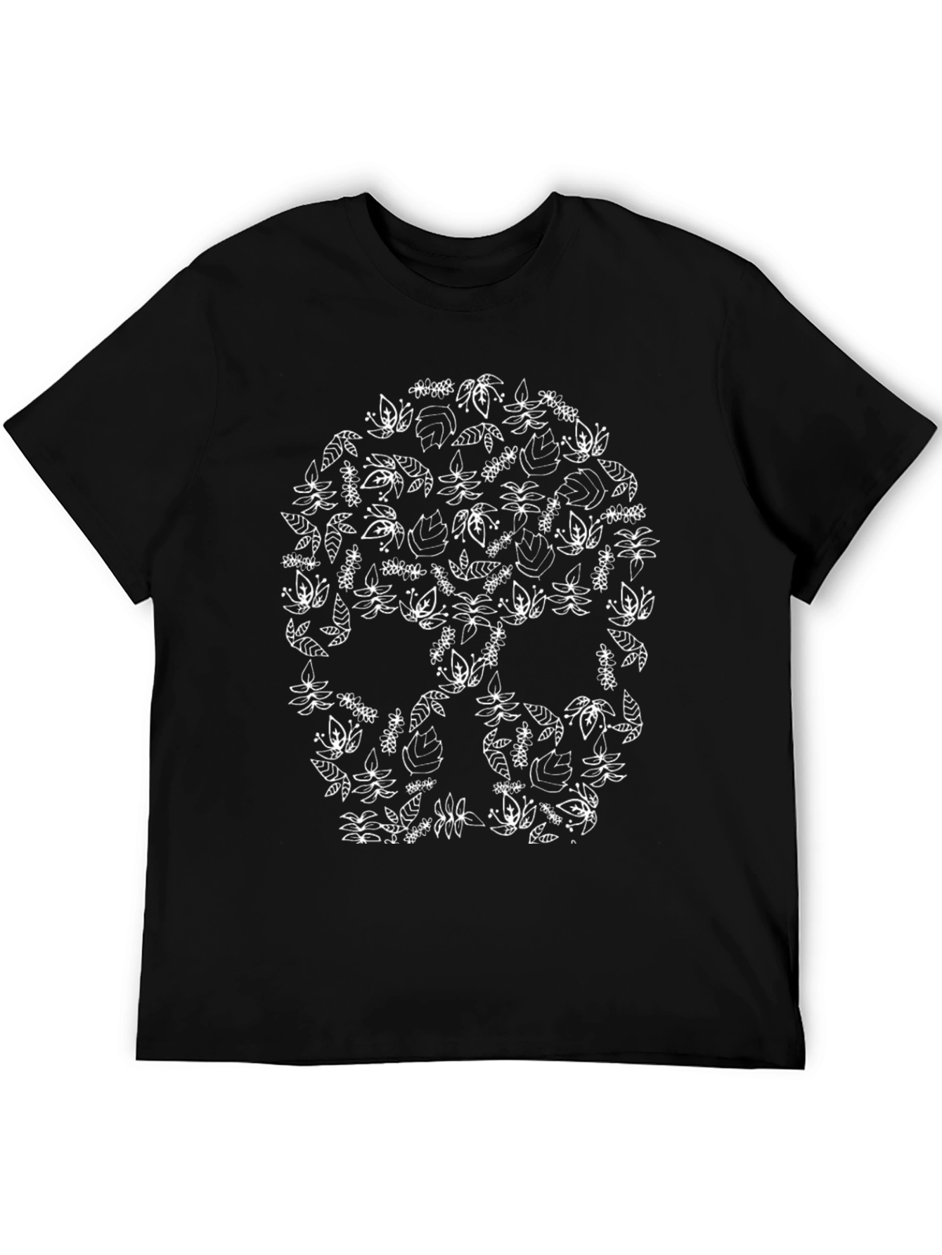 Floral Skull Graphic T-Shirt - Black Cotton Tee