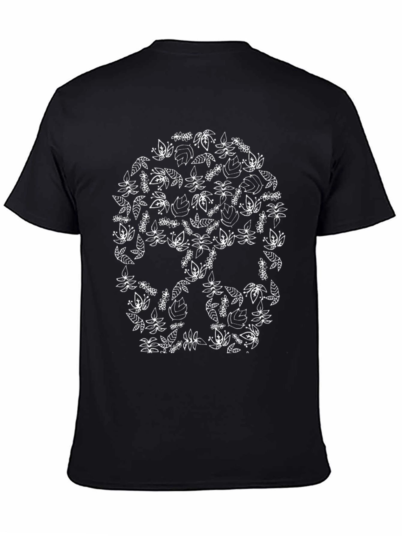 Floral Skull Graphic T-Shirt - Black Cotton Tee