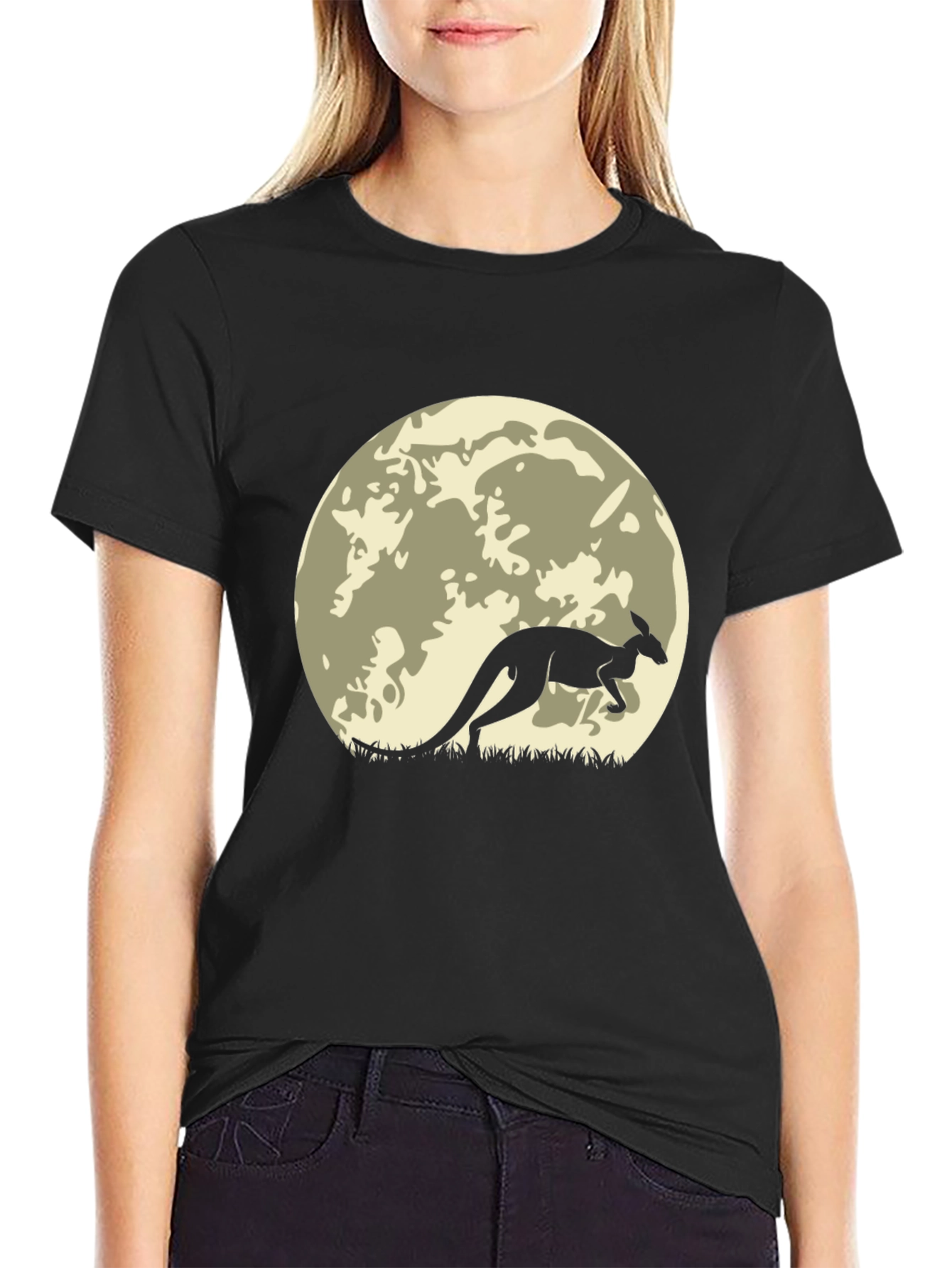 Kangaroo Silhouette Moon Graphic T-Shirt