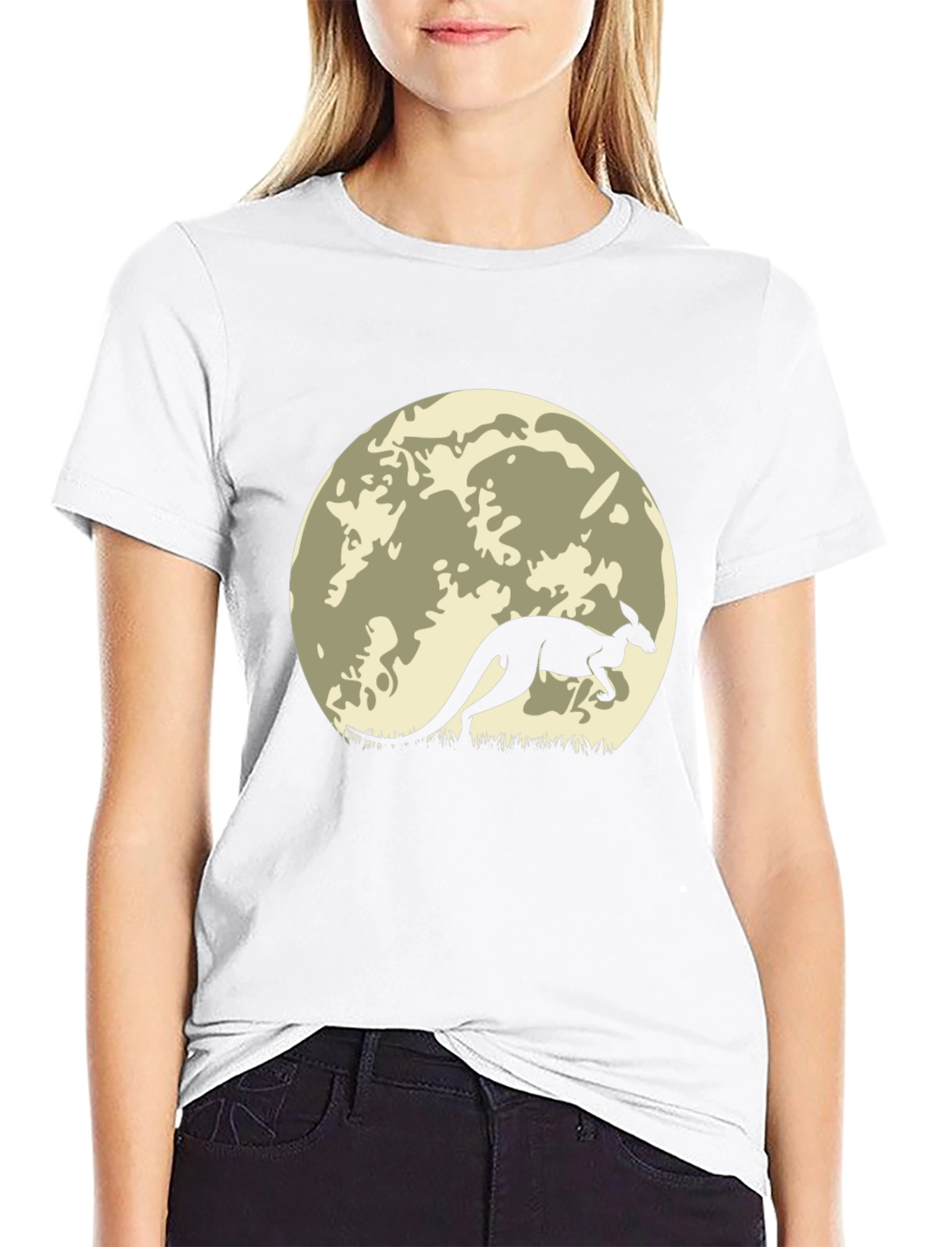 Kangaroo Silhouette Moon Graphic T-Shirt