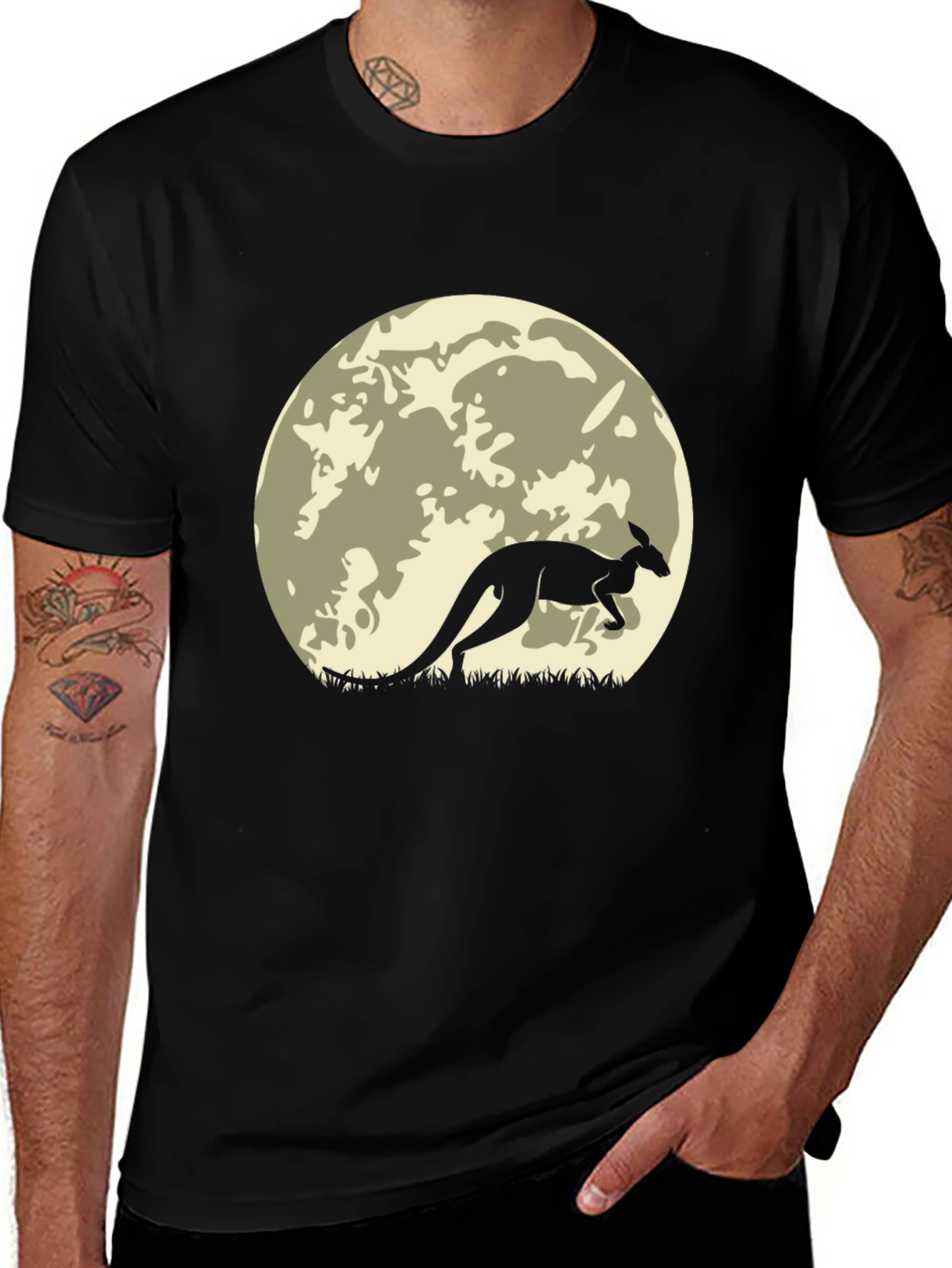 Kangaroo Silhouette Moon Graphic T-Shirt