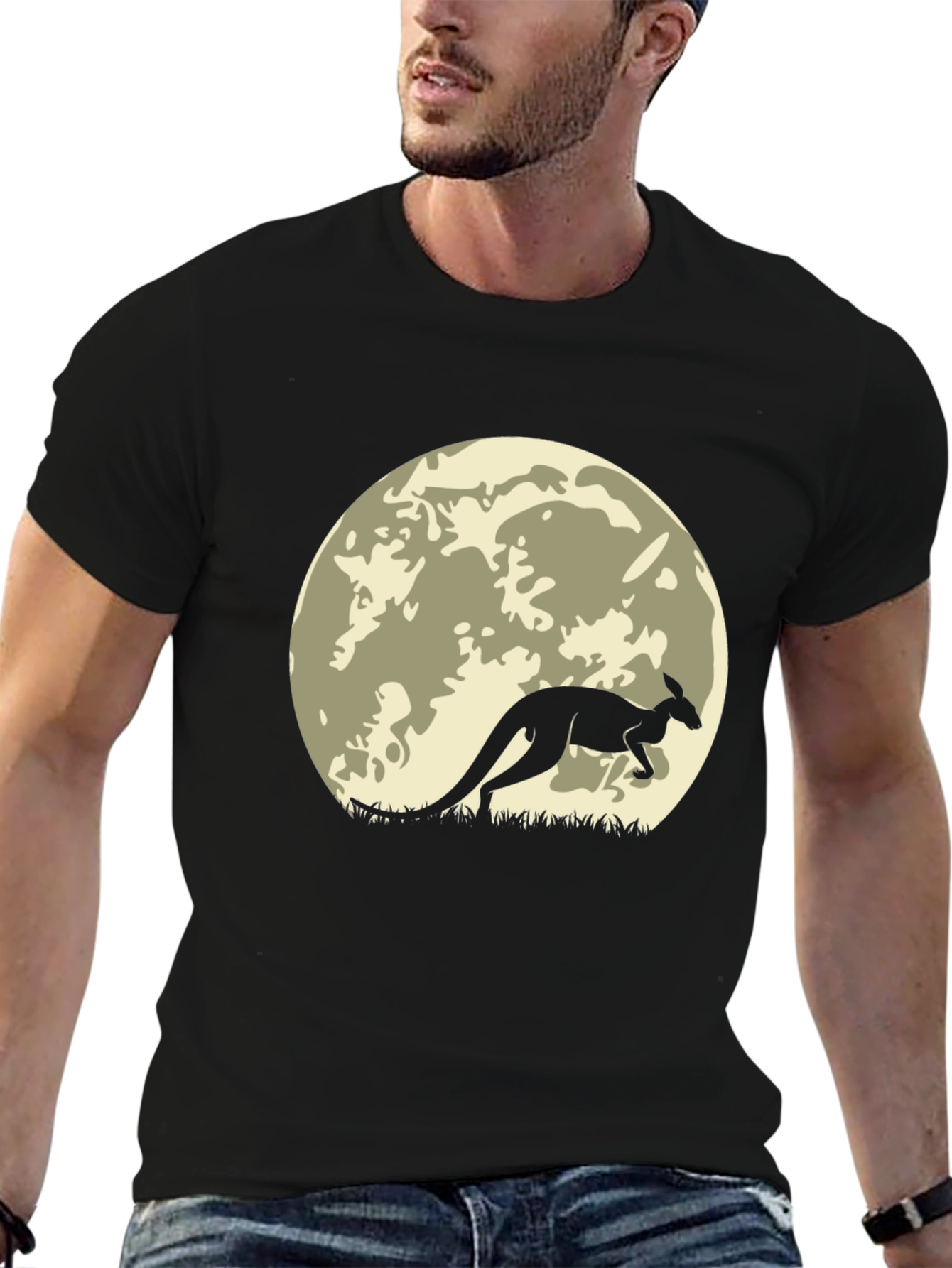 Kangaroo Silhouette Moon Graphic T-Shirt