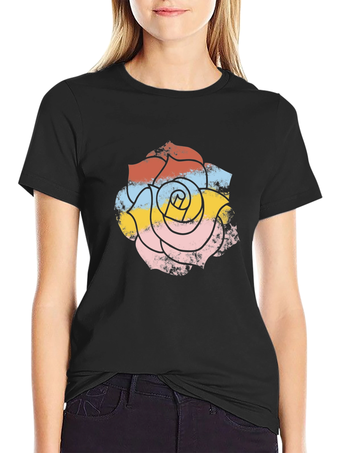 Retro Floral Graphic Tee - Mens Black T-Shirt