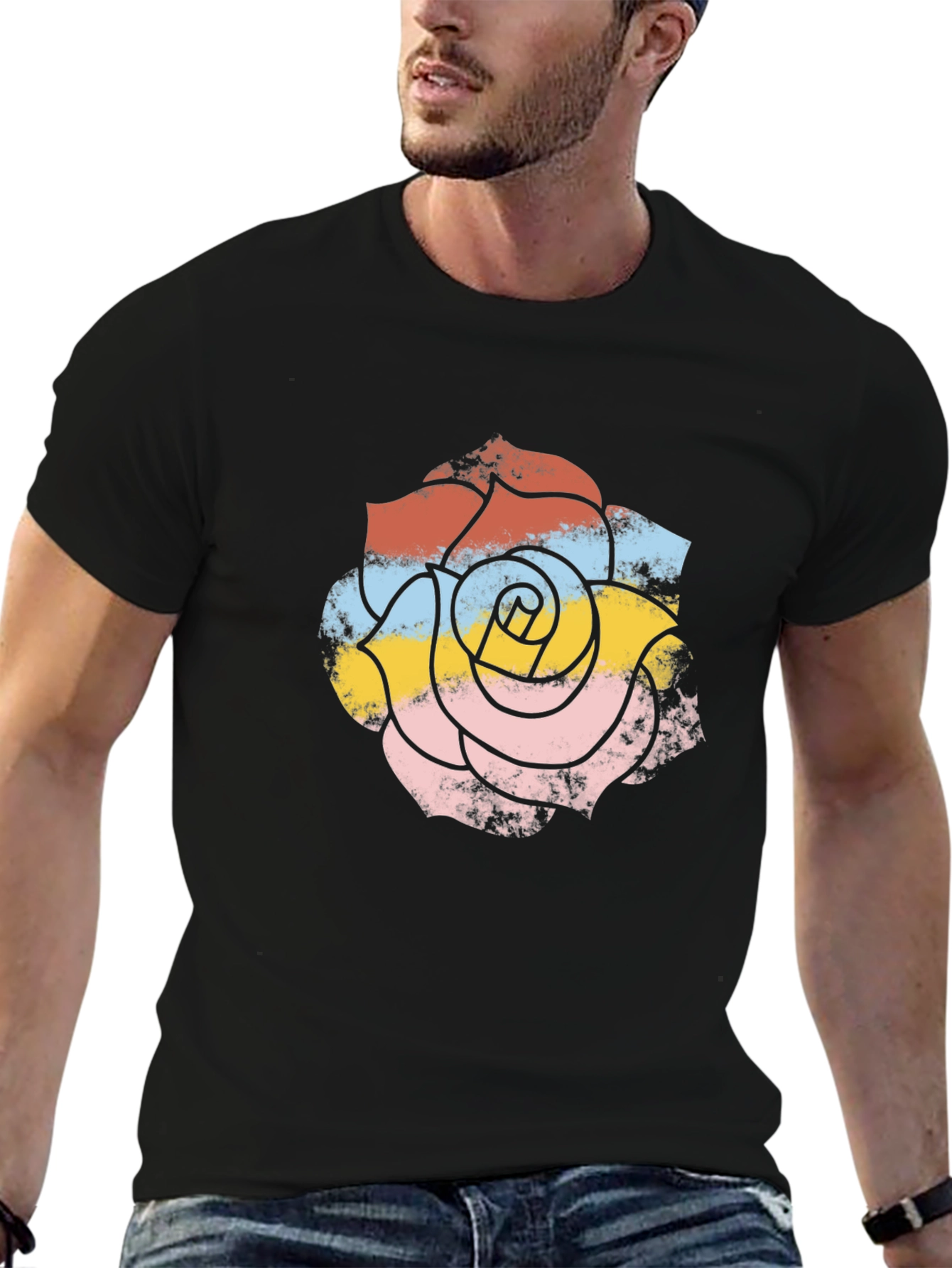 Retro Floral Graphic Tee - Mens Black T-Shirt