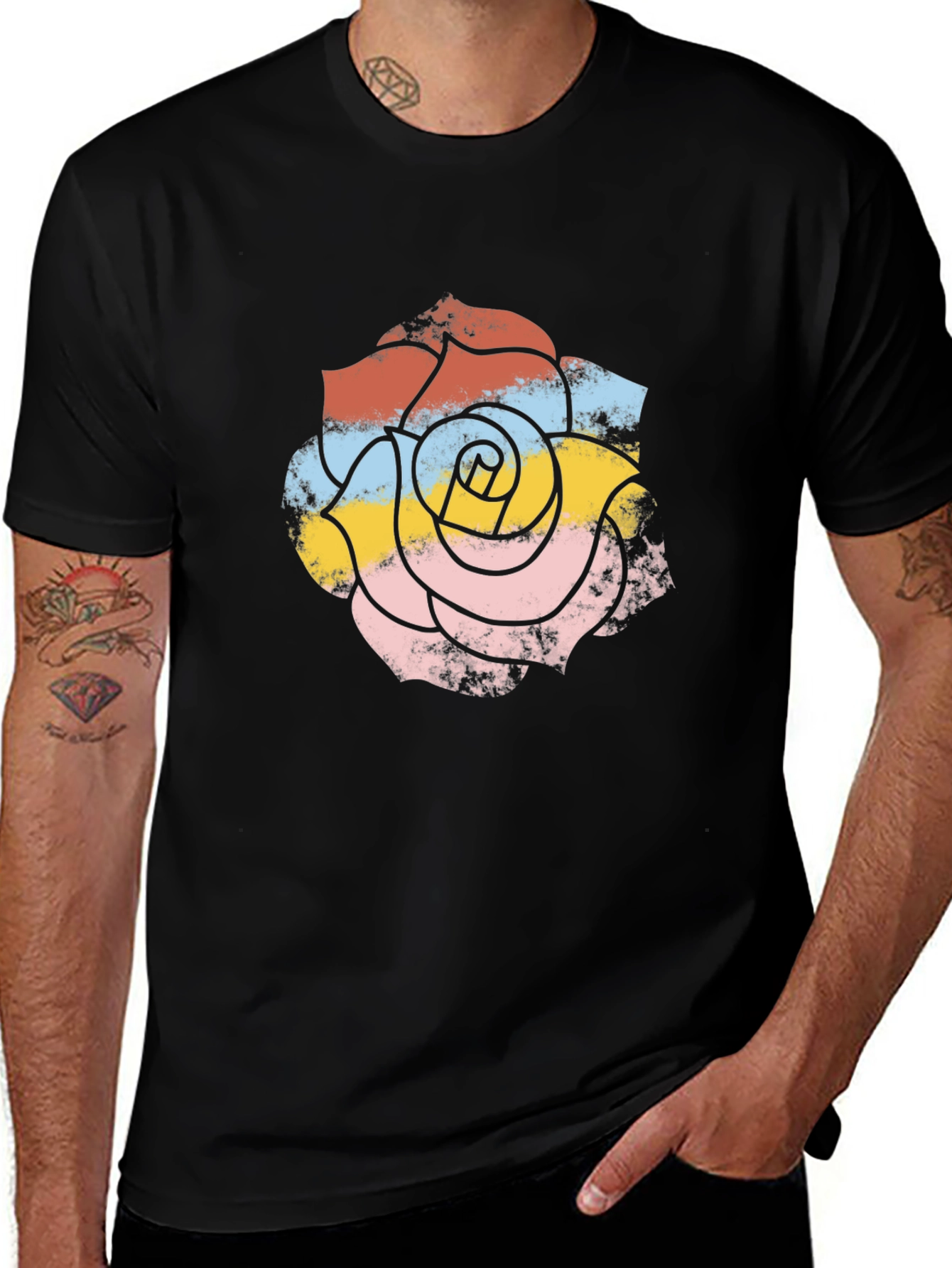 Retro Floral Graphic Tee - Mens Black T-Shirt