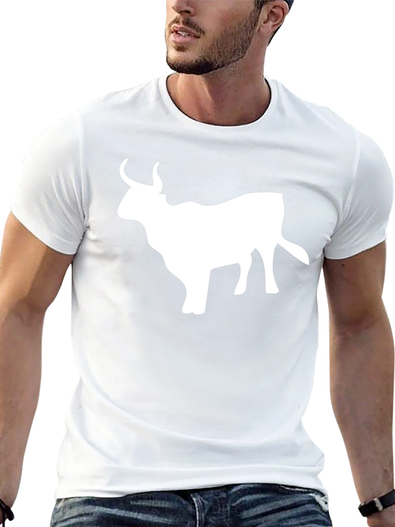 Black T-Shirt with White Bull Graphic