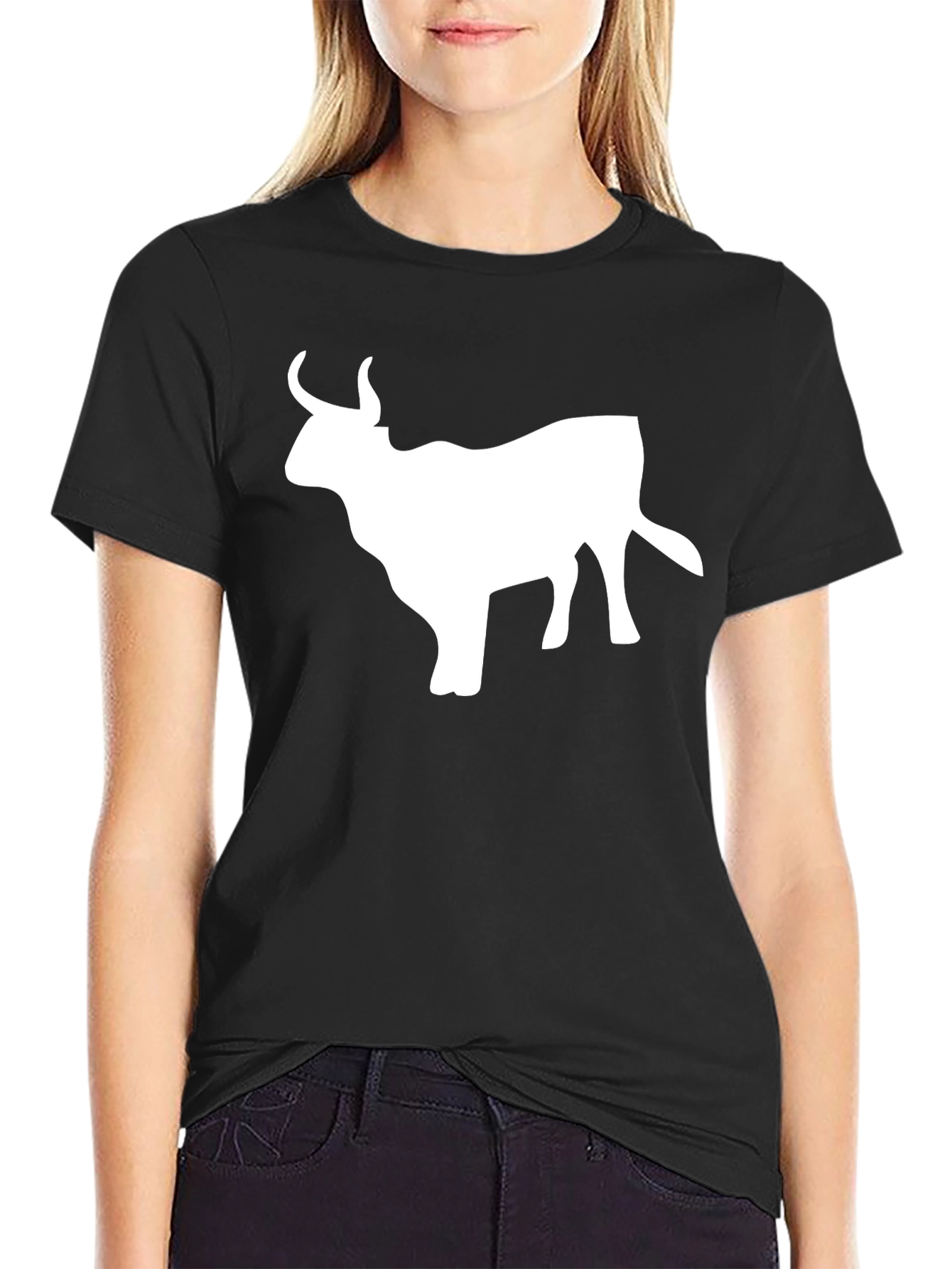 Black T-Shirt with White Bull Graphic